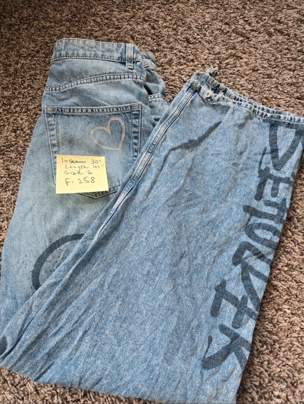 H&M Light Blue Graffiti Wide-Leg Jeans - Picture 4 of 4